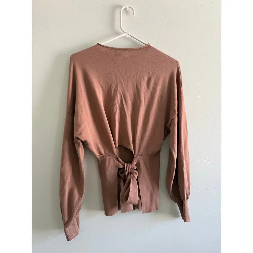 Nordstrom Open Edit | Brown Preppy Long Sleeve Tie Back Sweater Casual Knit